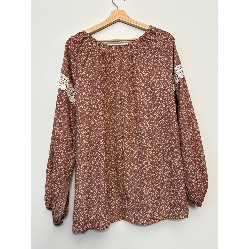 Haptics Blouse Women Large Mauve Floral Lace Trim Long Sleeve - Picture 4 of 4